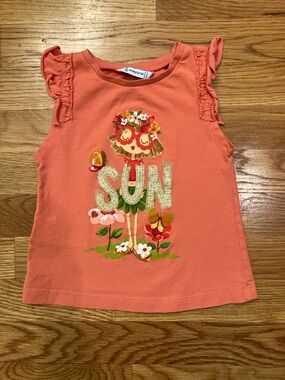 Mayoral size 3 Coral Graphic Tank Top with Ruffle Sleeves